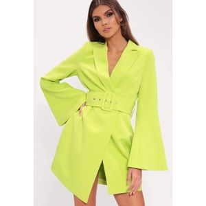 Lime green belted blazer dress